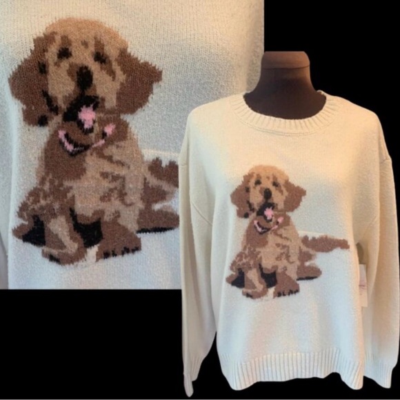 Hazel Moon Sweaters - NWT Hazel Moon Women's Cream Sweater with Dog Design Sz XL